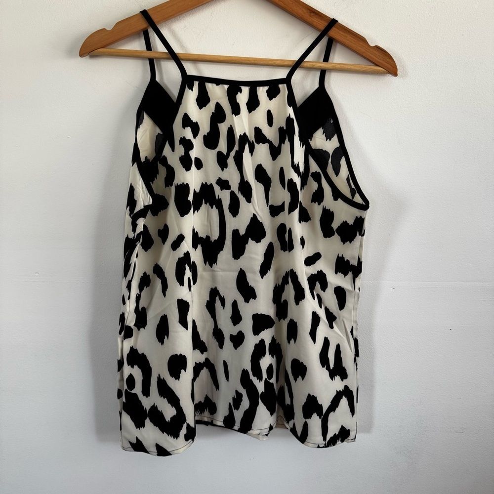 New Chic Animal Print V Neck Cami Top Tank White Cream Black Womens Size Small - Picture 4 of 7